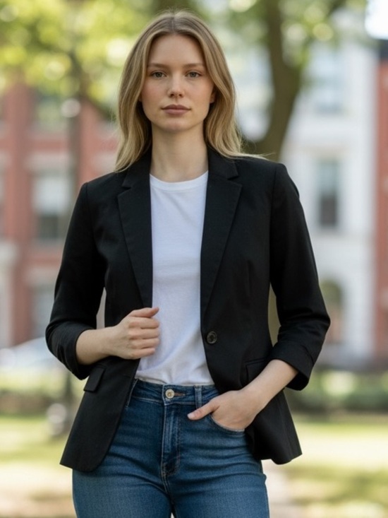Femme Jackets & Blazers - Femme - Tailored Black Single-Button Women's Blazer - Size 42 / 12-14